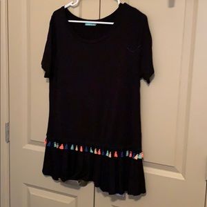 Short sleeve black shirt with tassels and ruffle!